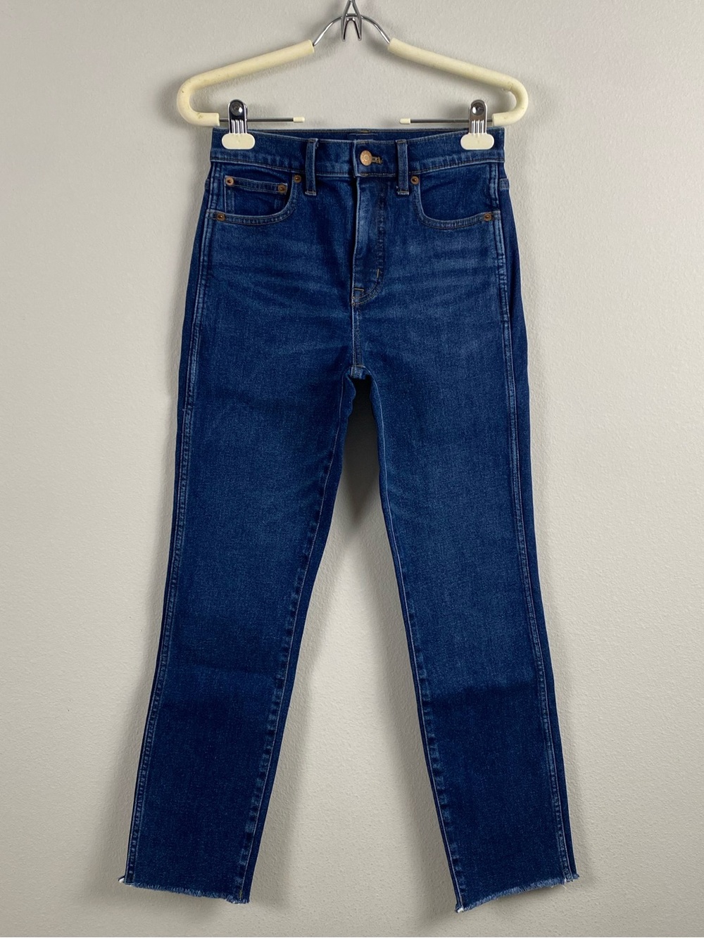 J. Crew Factory Classic Vintage All Day Stretch Jean | Raw Hem | Dark Blue Wash